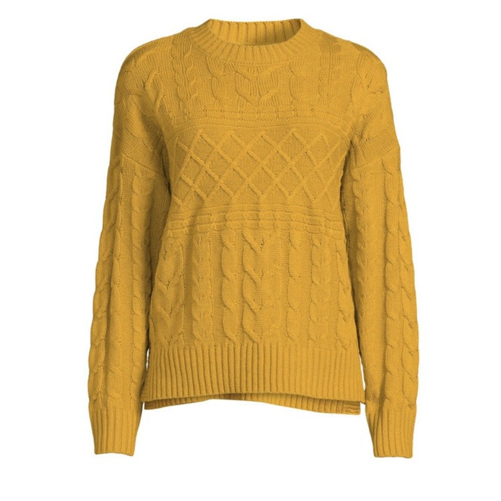 Time and Tru Mixed Stitch Sweater Womens S 4-6 Yellow Cable Knit‎ NWT